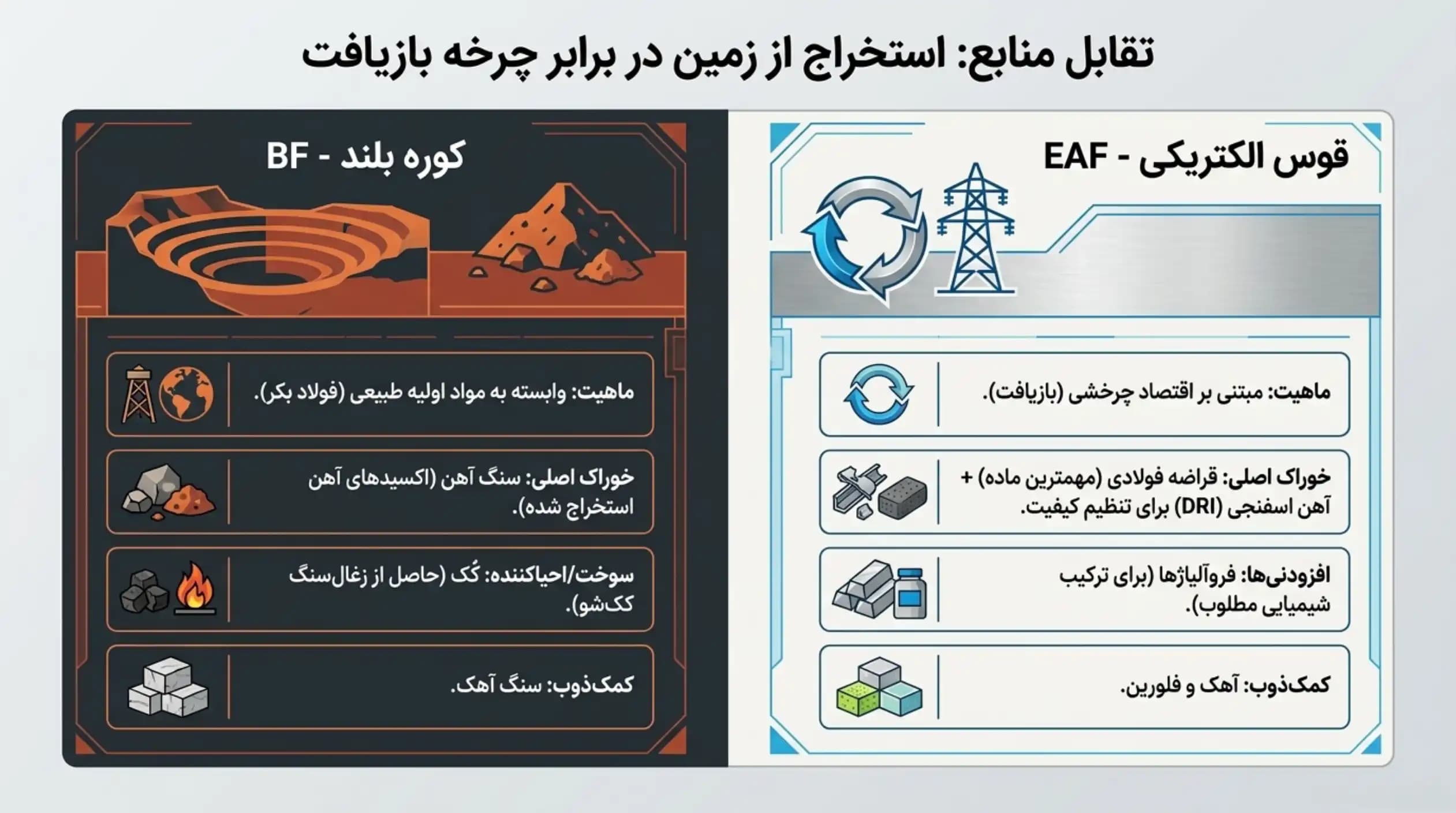مقایسه کوره قوس الکتریکی و کوره بلند